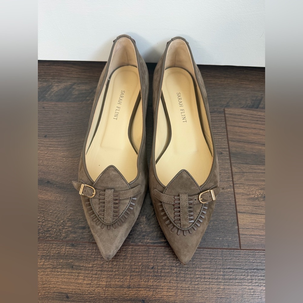 Sarah Flint Sylvia Suede Flats Taupe Size 37IT/7US - Picture 4 of 13
